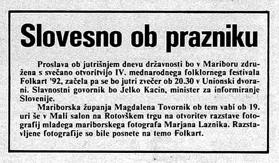 Proslava ob dnevu državnosti z Jelkom Kacinom v Mariboru leta 1992.