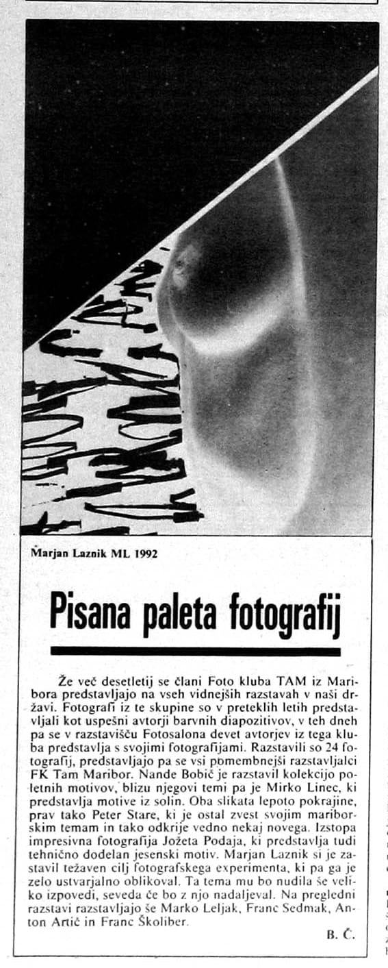 Razstava fotografij Foto klub TAM Maribor, julij 1992, Večer.