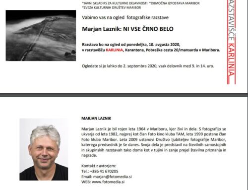 Marjan Laznik: Ni vse črno belo, razstavišče Karlinia, od 10.8 do 2.9.2020