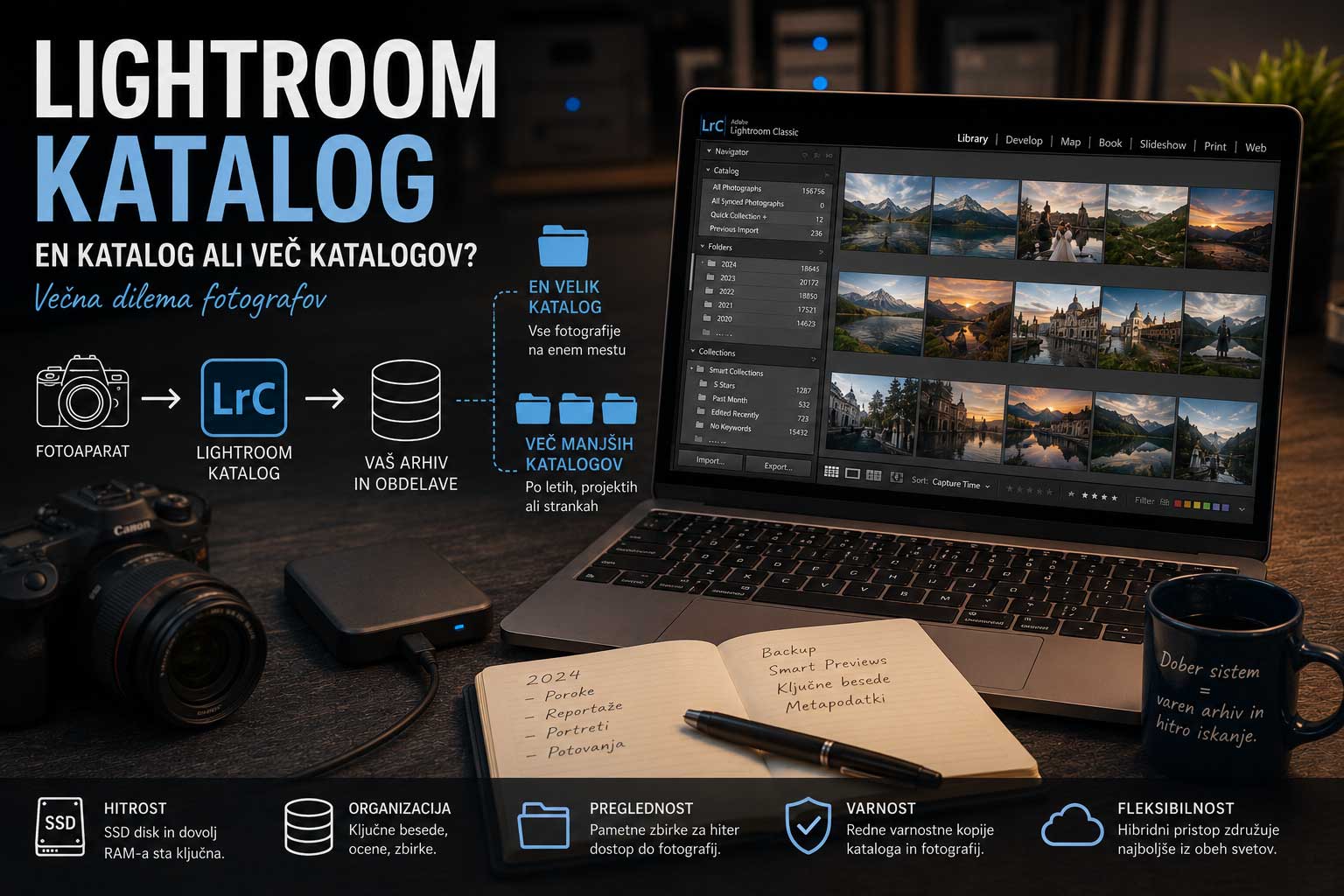Infografika o Lightroom katalogih na prenosniku