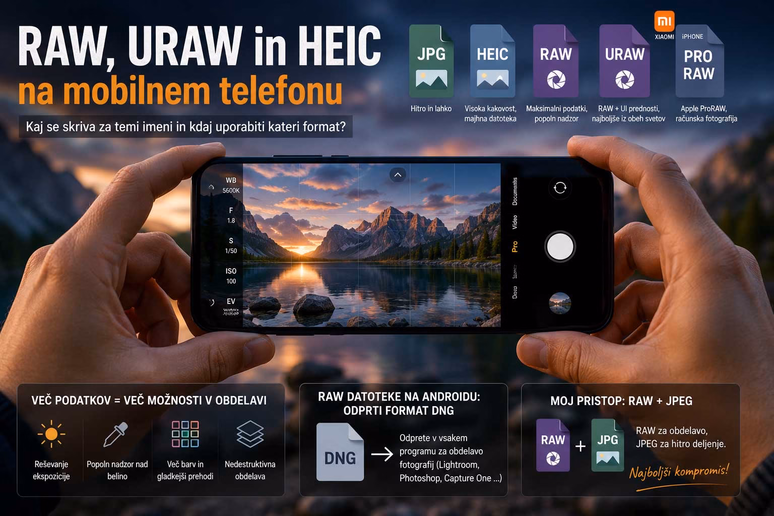 RAW, URAW in HEIC na mobilnem telefonu: kaj se skriva za temi imeni?