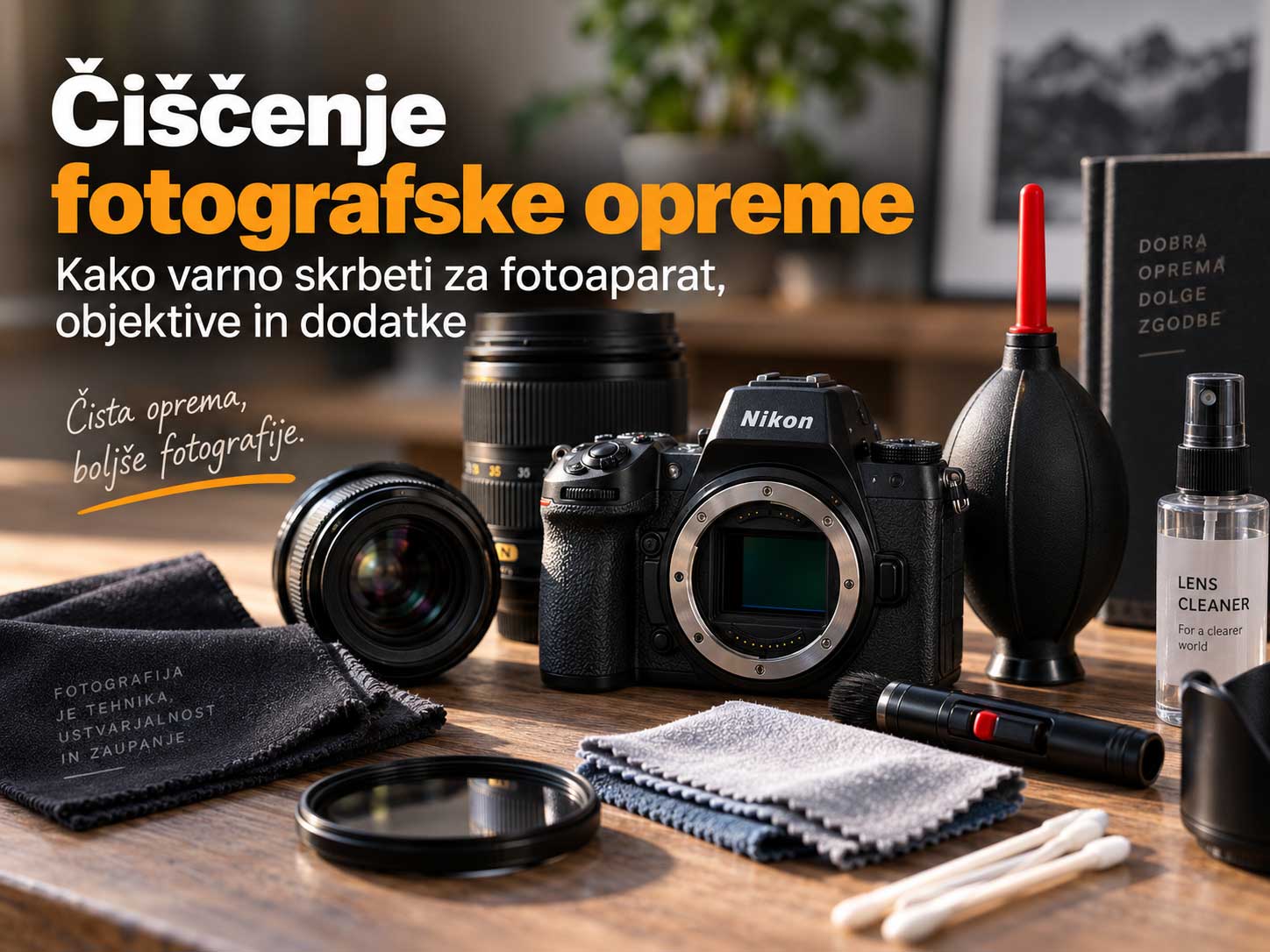 Nikon fotoaparat in oprema za čiščenje objektivov