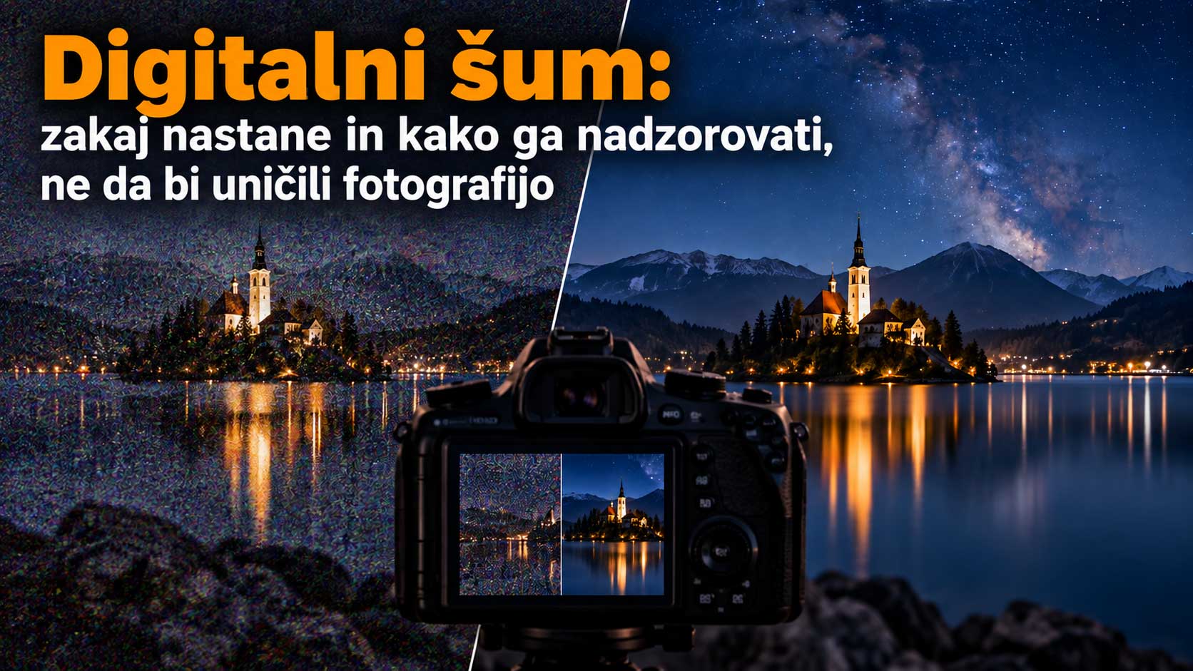 Digitalni šum na fotografiji Bleda z ogledom kamere