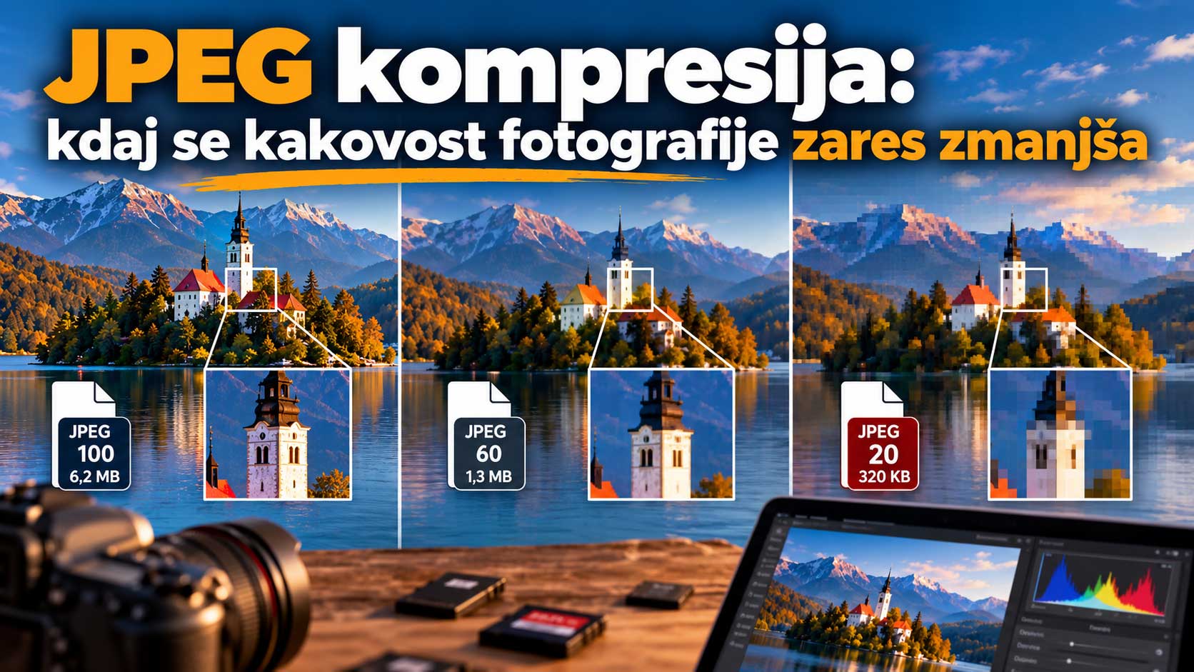 Primerjava JPEG kompresije fotografije jezera Bled