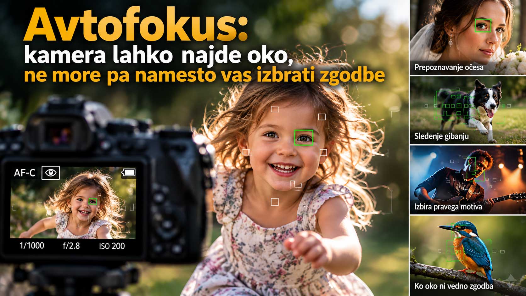 Deklica v središču fokusiranja s kamero, članek o avtofokusu